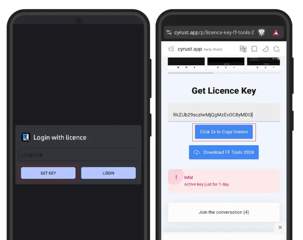 get key to login to ff tools pro app